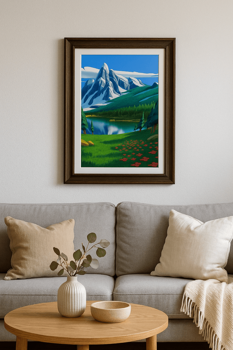 Framed Painting of a pure landscaped winter in a living room